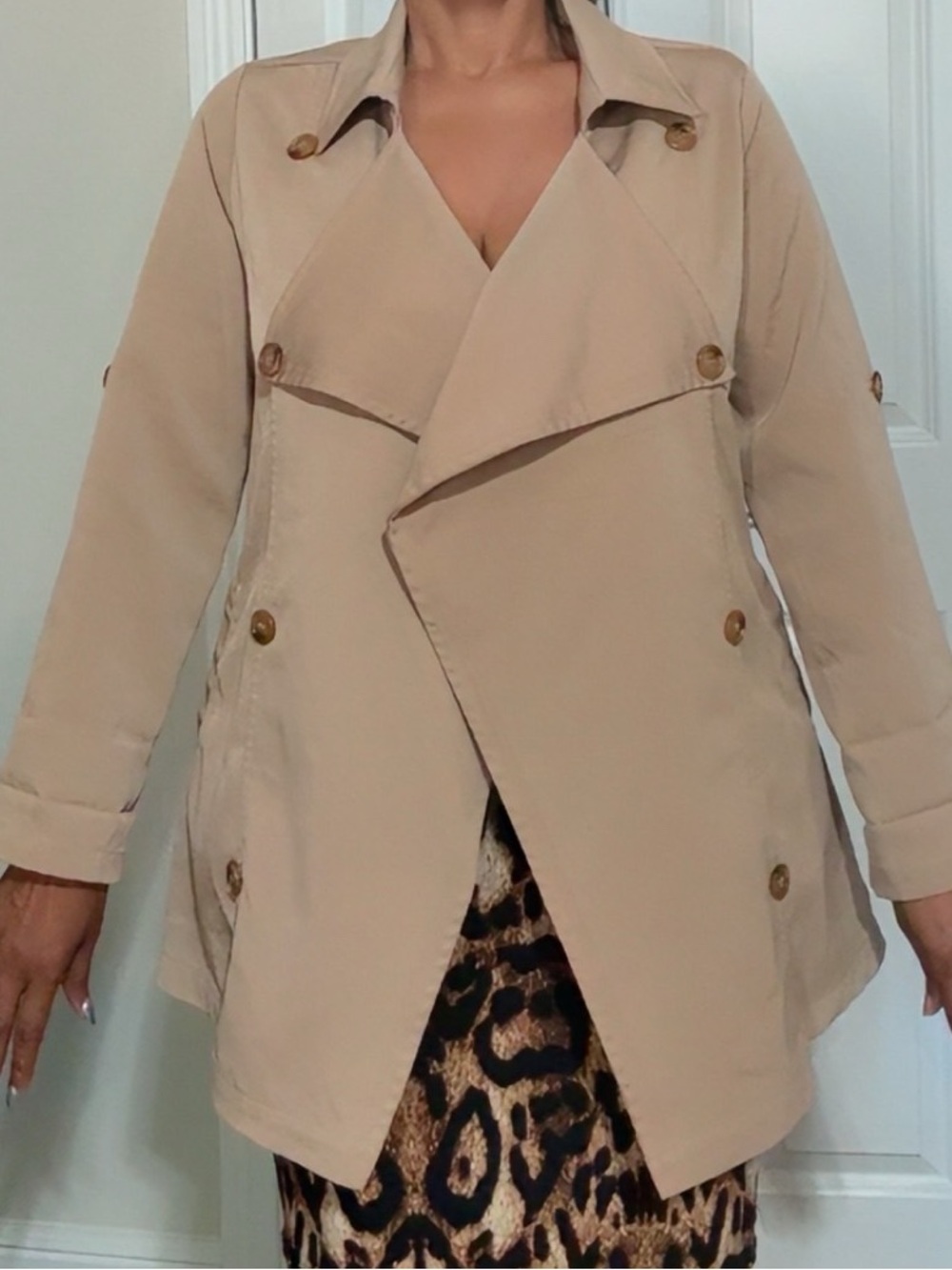 Michele Beige Double-Breasted Trench Coat